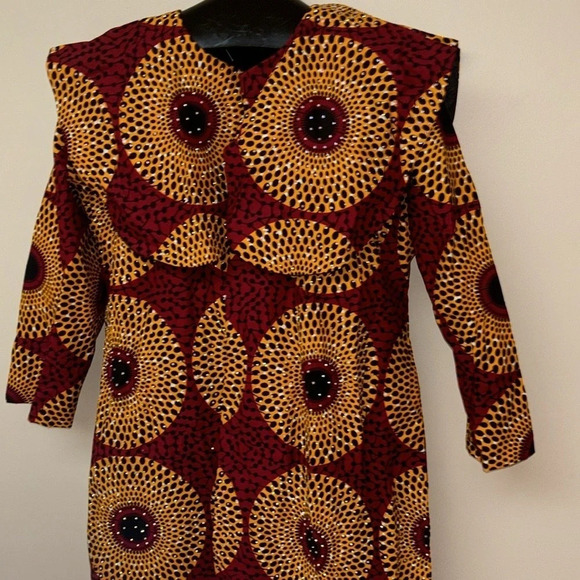 Vintage  Luxury Ankara patterned studded cape open jacket Sz L - Picture 6 of 16
